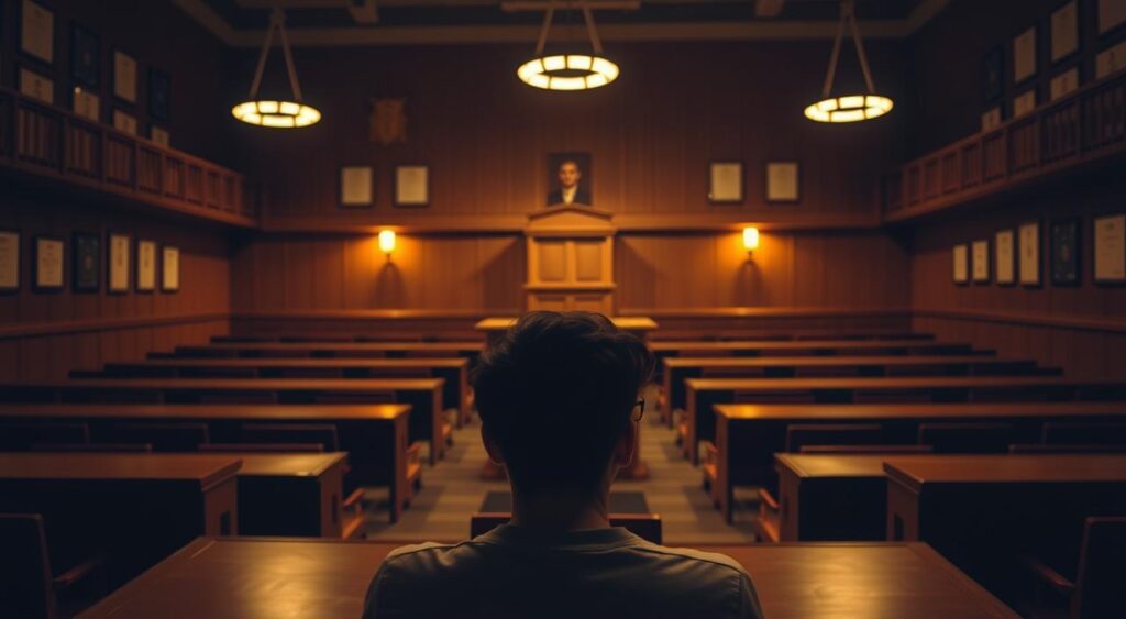 A dimly lit university lecture hall, the rows of wooden desks and chairs casting long shadows under the warm glow of pendant lamps. In the center, a podium stands proud, a symbol of academic authority. The walls are adorned with diplomas and certificates, signifying the institution's prestige and reputation. In the foreground, a student sits intently, their face illuminated by the soft light, contemplating the weight of their educational choices. The atmosphere is one of contemplation and seriousness, underscoring the importance of selecting a recognized and respected course of study. A dimly lit university lecture hall, the rows of wooden desks and chairs casting long shadows under the warm glow of pendant lamps. In the center, a podium stands proud, a symbol of academic authority. The walls are adorned with diplomas and certificates, signifying the institution's prestige and reputation. In the foreground, a student sits intently, their face illuminated by the soft light, contemplating the weight of their educational choices. The atmosphere is one of contemplation and seriousness, underscoring the importance of selecting a recognized and respected course of study.